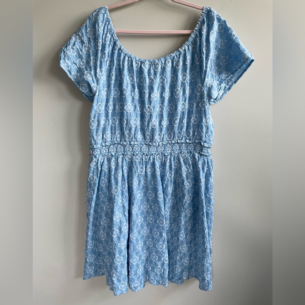 Boden Light Blue Floral Embroidered Scoop Neck Dress - Picture 8 of 10